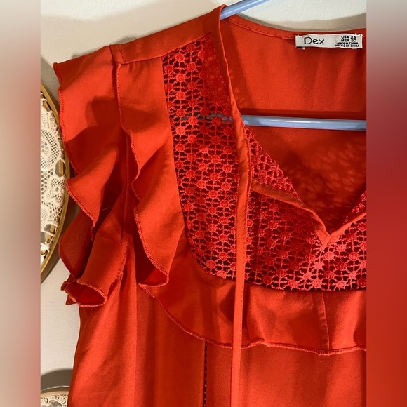 DEX tunic flutter sleeve with embellished, tie-front neckline - Picture 2 of 8